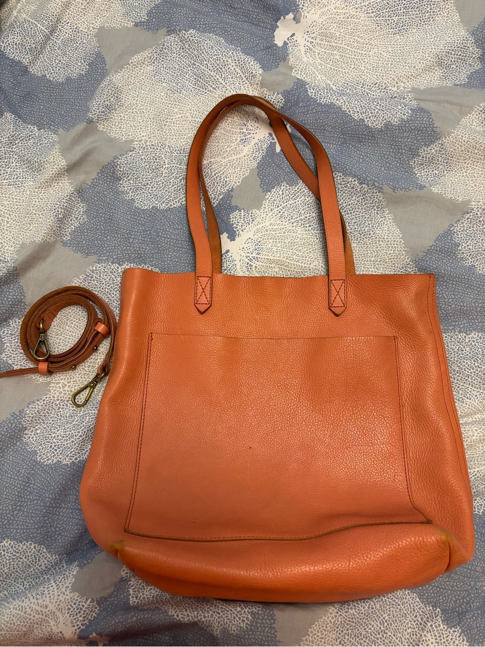 Madewell Pebbled Leather Tote in Orange